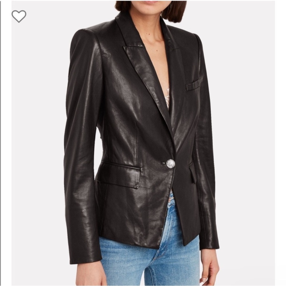 $1295 Veronica Beard Danielle Black Genuine Lamb Luxe Leather Dickey Jacket Sz 6